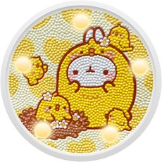 KMLRRI Molangi和動物朋友們小夜燈寶石十字繡DIY組 小雞Molang圓形 14.7*14.7cm, 小雞