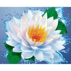 KMELLIE 畫布畫框一體式 3D 鑽石畫 DIY套組 美麗蓮花 圓形 50 x 40 cm, 混合色, 1個
