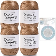 니뜨 허니썸머 뜨개실 50g x 4p + 허니 썸머 리본햇 도안 세트, 05 라이트브라운, 1세트