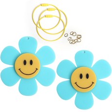 브랜드얀 아크릴참 무광 스마일꽃 2p + 와이어링 3p + 오링 10p 세트, 스카이 + 옐로우, 1세트
