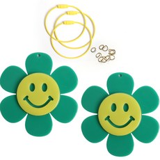 브랜드얀 아크릴참 유광 스마일꽃 2p + 와이어링 3p + 오링 10p 세트, 그린(스마일꽃), 와이어링(옐로우), 1세트