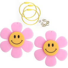 브랜드얀 아크릴참 무광 스마일꽃 2p + 와이어링 3p + 오링 10p 세트, 핑크 + 옐로우, 1세트