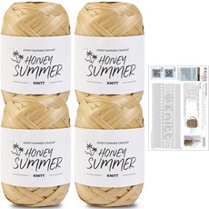 Knitt Honey Summer編織線 50g x 4入 + 毛巾布水桶包織圖套組, 02 米色, 1套