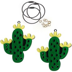 brandyarn 壓克力仙人掌吊飾 2入 + 鋼絲圈 3入 + O型環 10入 套組, 花(仙人掌), 鋼絲圈(黑色), 1套