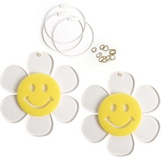 brandyarn 亮面壓克力微笑花朵吊飾 2入 + 鋼絲圈 3入 + O型環 10入 套組, 透明白色(微笑花朵), 鋼絲圈(白色), 1套
