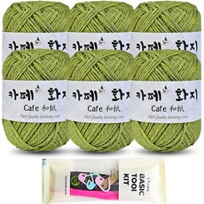 Knitt Cafe Hwaji 編織線 40g x 6入 + 6號編織基本工具組, 1022橄欖綠, 1套