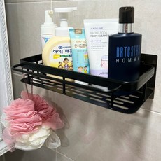 免鑽孔強力掛式黏貼浴室置物架, 黑色