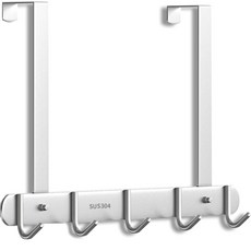 ReadyBox 門上掛勾 免鑽孔 不鏽鋼304 5勾 門用掛架 掛勾, 銀色, 1個