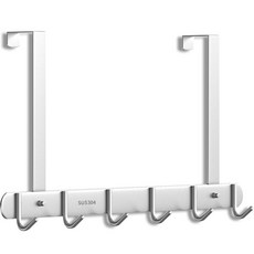 ReadyBox 高級門掛免鑽孔304不鏽鋼6勾門後掛架掛勾, 銀色, 1個