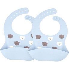 Le Meilleur 矽膠防水圍兜, 藍底熊熊款, 1個, 2個