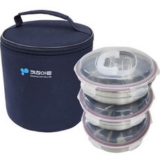 Kitchen-Art 不鏽鋼野餐三層便當盒 + 收納袋組合, 1套, 銀色(便當盒), 藍色(收納袋)