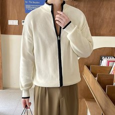 맨즈건 男士撞色線條拉鍊針織開襟衫 00075