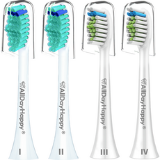 Alldayhappy 替換用電動牙刷頭+安全透明蓋組, HX6014P+HX6064P, 白色(牙刷頭), 4組
