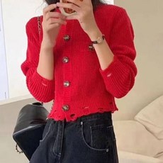 메이첼 여성용 헨리넥 투포켓 세로골지 긴팔 가디건 03192