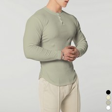 맨즈건 남성용 헬시스 머슬핏 골지 단추 긴팔 티셔츠 00091