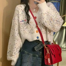 MeiChel 女款短版彩色鈕扣針織開襟衫