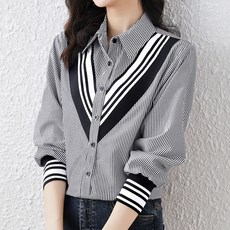 Murielle 女款V領條紋撞色襯衫
