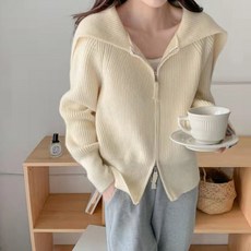 MEICHEL 女款水手領兩穿拉鍊針織開襟衫 03253