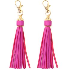 Knitt 皮革流蘇吊飾鑰匙圈, 2個, 桃紅色