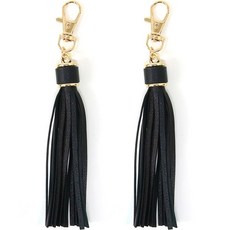 Knitt 皮革流蘇吊飾鑰匙圈, 2個, 黑色