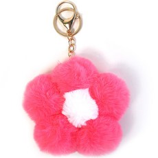 니뜨 플라워 퍼 키링, 핑크, 1개