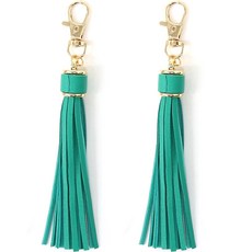 Knitt 皮革流蘇吊飾鑰匙圈, 2個, 藍綠色
