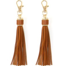 Knitt 皮革流蘇吊飾鑰匙圈, 2個, 駝色