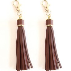 니뜨 가죽 태슬 참장식 키링, 브라운, 2개