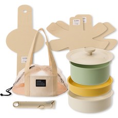 Dr.HOWS Danzi系列多功能廚具組, 圓鍋 18cm+圓鍋 20cm+砂鍋 20cm+多功能鍋蓋+可拆式把手+不織布防刮墊 3入+專用收納袋, 混色