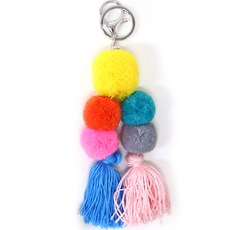 Knitt 毛球流蘇鑰匙圈, 黃色, 1個