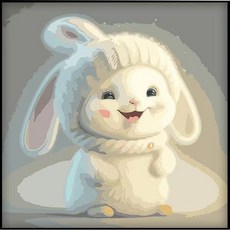 The Whale DIY油畫世界名畫繪製 兔子 30 x 30 cm, 白色兔子, 1個