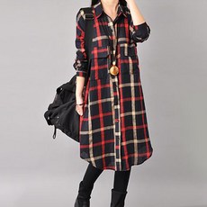 ATTERLIC Ove 格紋襯衫洋裝 02636 含大尺碼, 紅色