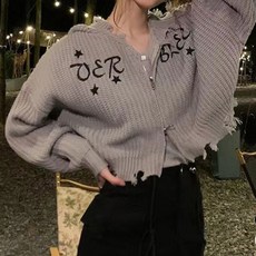 ViVEMO 女款字母短版連帽針織拉鍊外套 04293