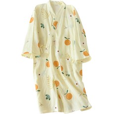 固夏 四季紗布棉質可愛睡袍 L, 黃色橘子, 1個