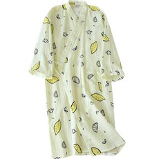 Good Shop 四季紗布棉質可愛睡袍 M, 米色檸檬, 1個