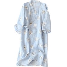 固夏 四季紗布棉質可愛睡袍 L, 藍色貓咪, 1個