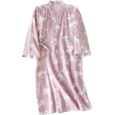 Good Shop 四季紗布棉質可愛睡袍 M, 粉色櫻花, 1個