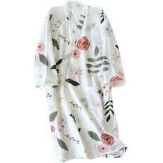 Good Shop 四季紗布棉質可愛睡袍 M, 白色玫瑰, 1個