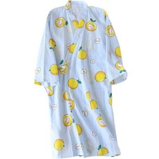 Good Shop 四季紗布棉質可愛睡袍 M, 藍色葡萄柚熊, 1個