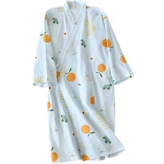 Good Shop 四季紗布棉質可愛睡袍 M, 天藍柳橙, 1個
