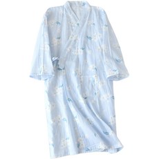 Good Shop 四季紗布棉質可愛睡袍 M, 天藍櫻花, 1個