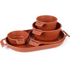 incoc 單人餐具5件組, 橢圓盤 + 分食盤 + 圓形多功能碗 + 水杯 + 醬料碗, 橘色, 1套