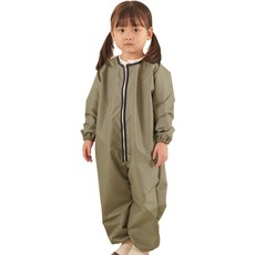 BEBE CHOUETTE 兒童粉彩體驗遊戲連身美術畫畫衣圍裙, 深橄欖綠