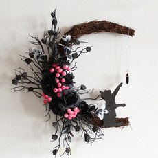 月亮貓咪花環門壁飾花圈掛飾, 黑粉漿果