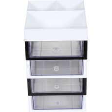 슬림미니 화장품 소품 정리함 대서랍 5단, 블랙 + 화이트, 1개