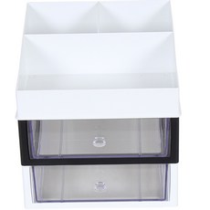 슬림미니 화장품 소품 정리함 대서랍 3단, 화이트 + 블랙, 1개