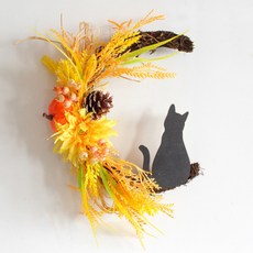 月亮貓咪花環門壁飾花圈掛飾, 黃色松果