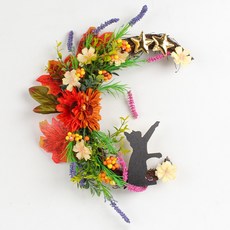 月亮貓咪花環門壁飾花圈掛飾, 紅色系楓葉