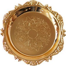 高級花紋圖案展示裝飾圓形托盤, 金色