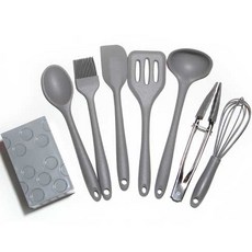PUKO 矽膠迷你廚具7件組 + 收納桶, 8種, 灰色, 1個